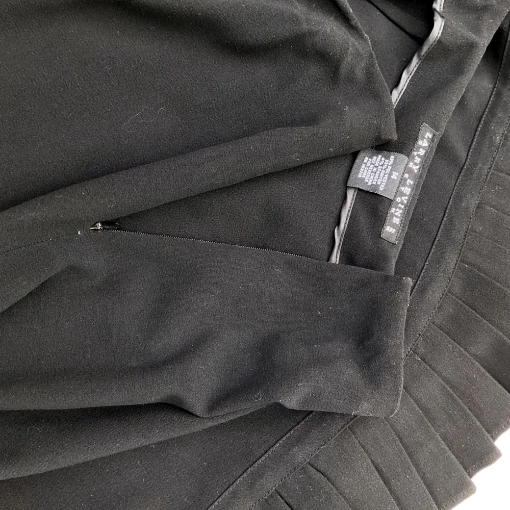 LARRY LEVINE womens stretch pleated ruffle‎ skirt 14 black career Y2K minimalist